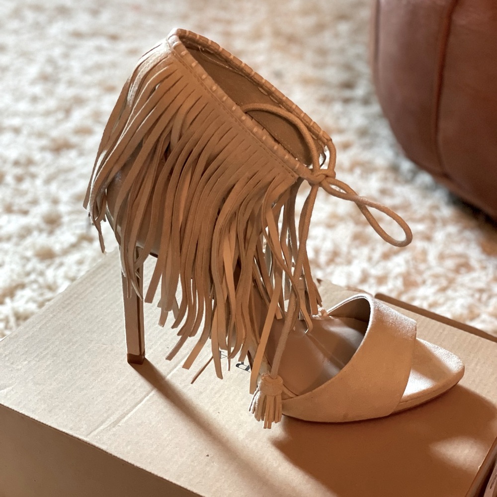 Cream colored high heel sandal by Zara